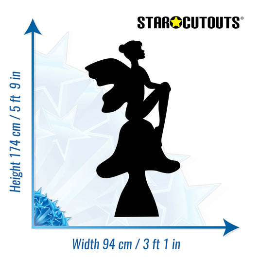 Fairy on Toadstool Black Silhouette Cutout - mycardboardcutout