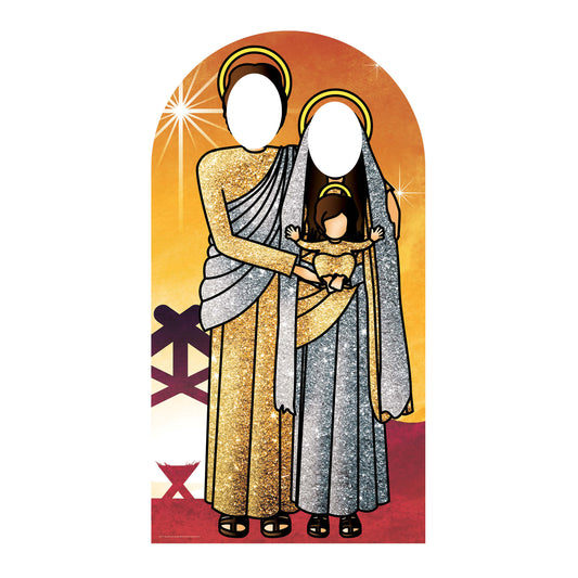 Nativity Family Stand In Chrismas Theme Gold Cardboard Cutout - mycardboardcutout