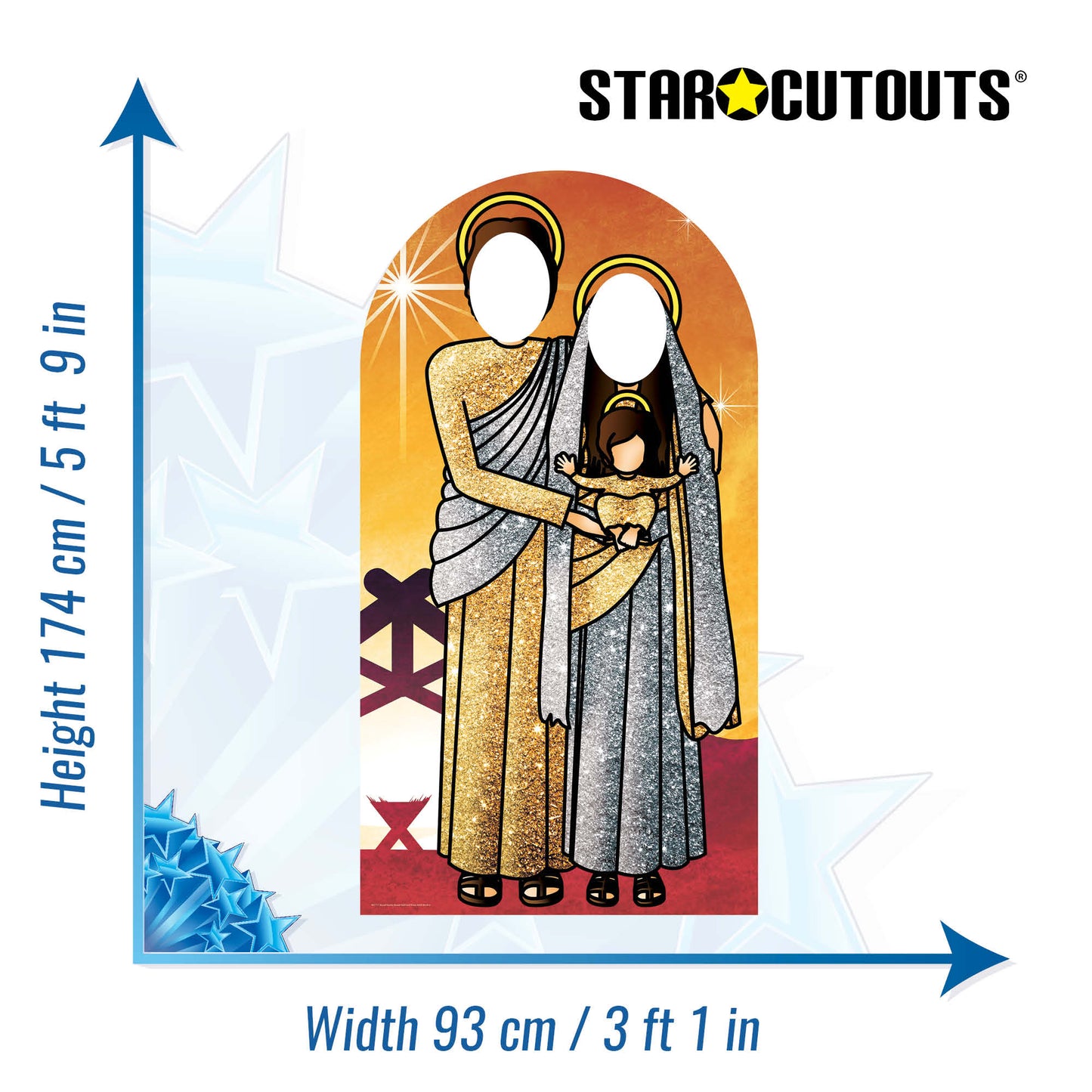 Nativity Family Stand In Chrismas Theme Gold Cardboard Cutout - mycardboardcutout