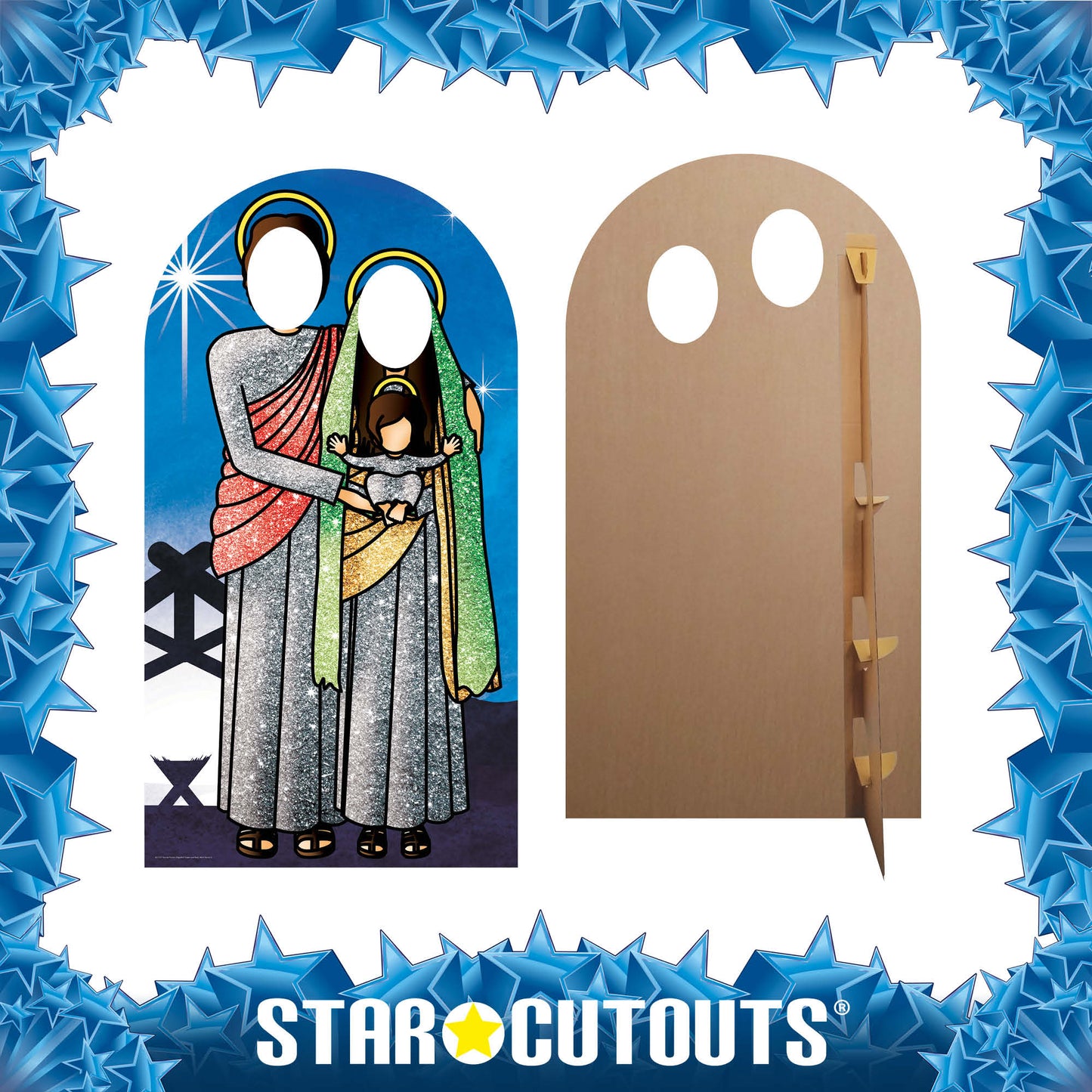 Nativity Family with Star Stand In Chrismas Theme Green and Red Cardboard Cutout - mycardboardcutout