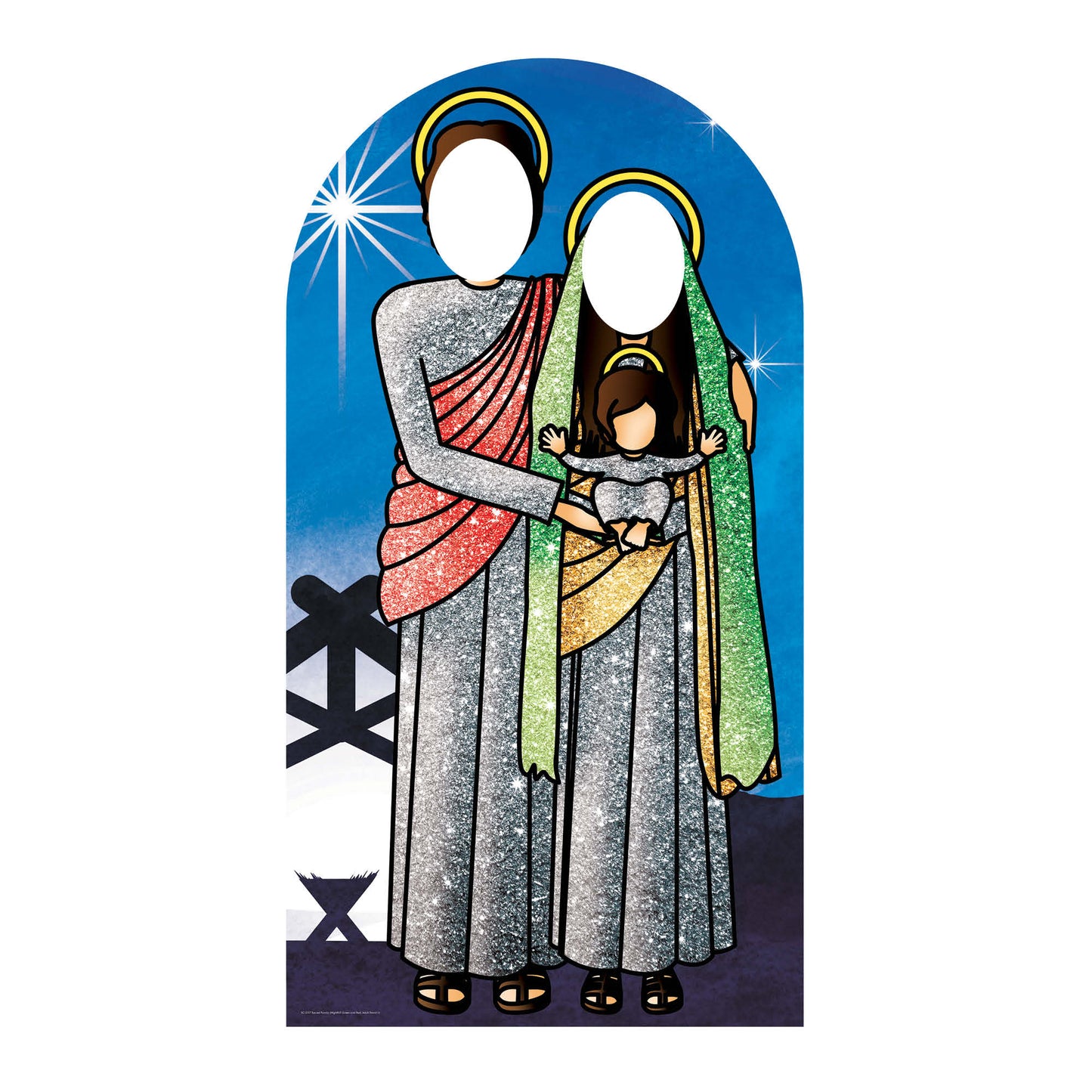 Nativity Family with Star Stand In Chrismas Theme Green and Red Cardboard Cutout - mycardboardcutout
