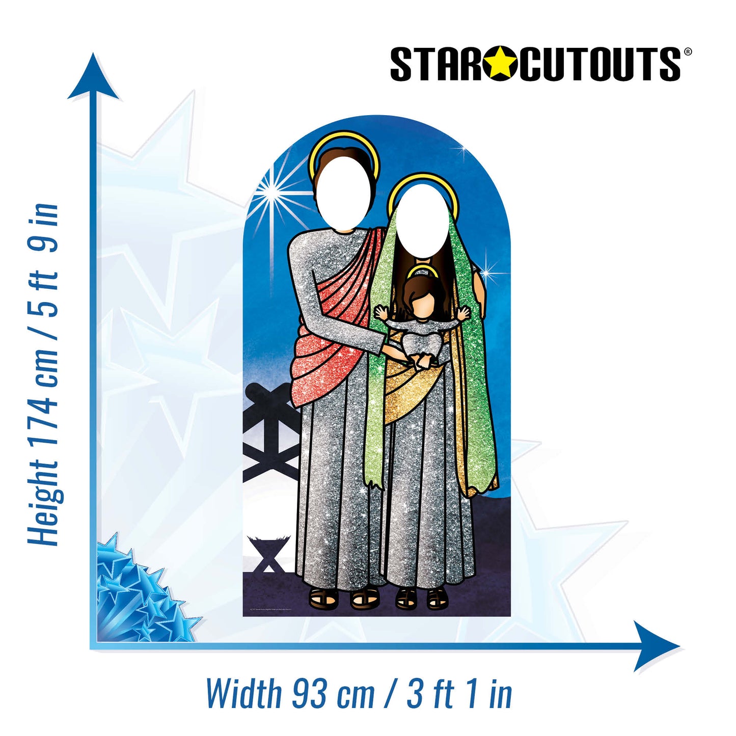 Nativity Family with Star Stand In Chrismas Theme Green and Red Cardboard Cutout - mycardboardcutout