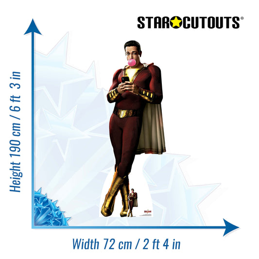 Zachary Levi Bubble-gum Shazam Cardboard Cutout Life Size with Mini Cutout - mycardboardcutout