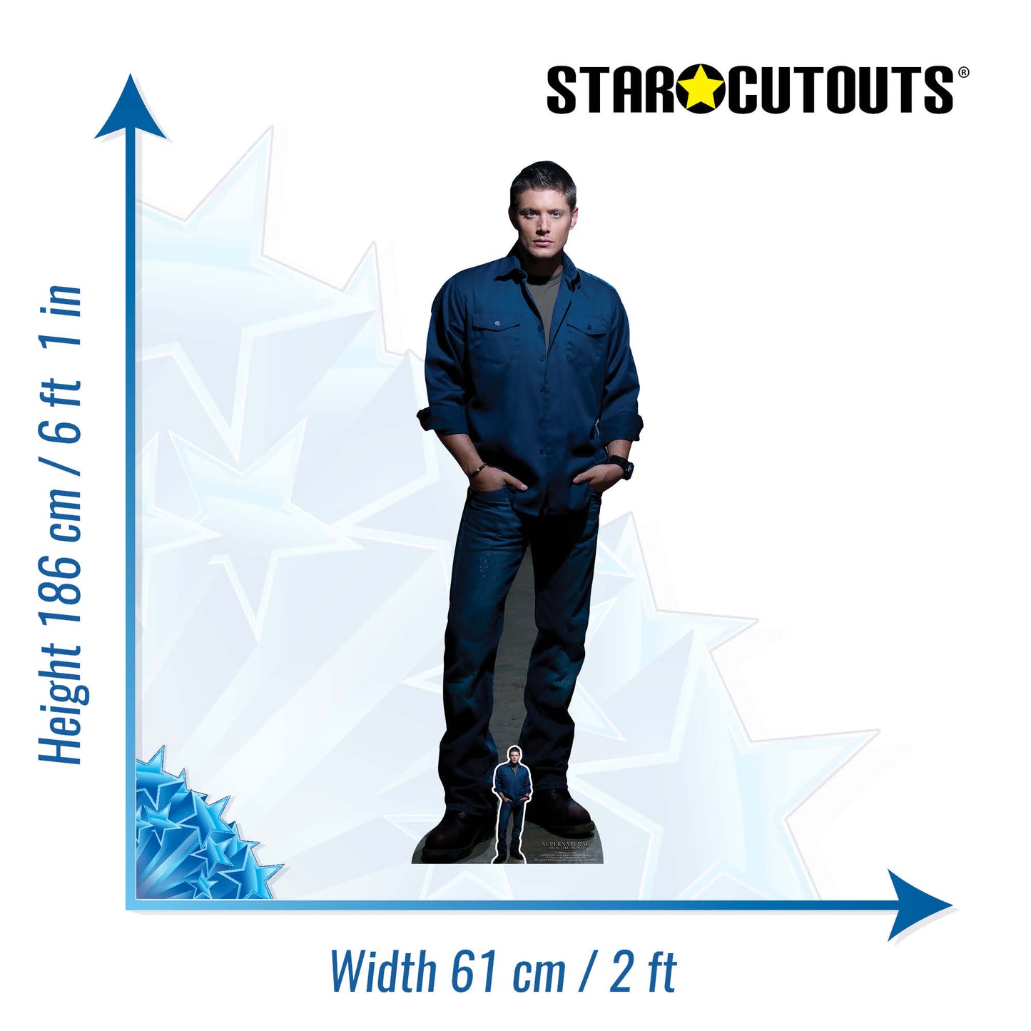 Dean Winchester Blue Shirt Jeans Jensen Ackles Supernatural Cardboard Cutout Lifesize - mycardboardcutout