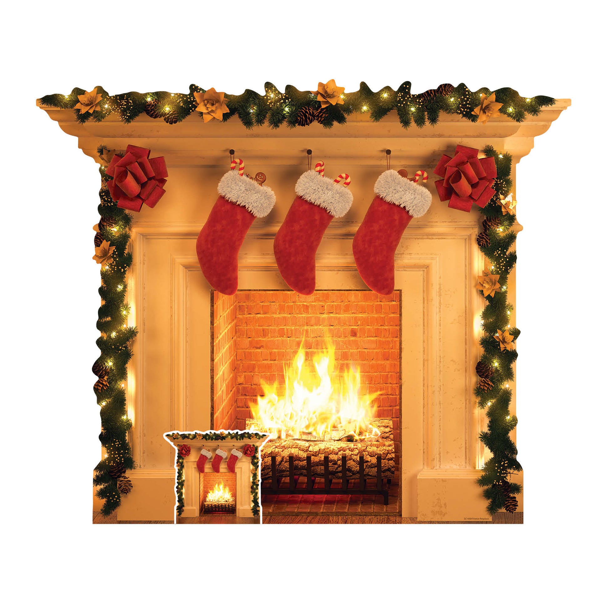 Festive 1 dimensional Christmas Fireplace Cardboard Cutout - mycardboardcutout