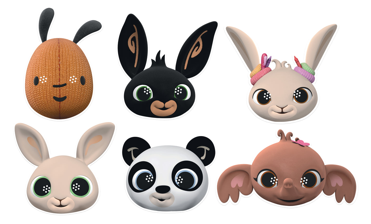 SMP451 Bing Six Pack Cardboard Face Masks Featuring Charlie, Coco, Pando Sula, Flop and Bing - mycardboardcutout