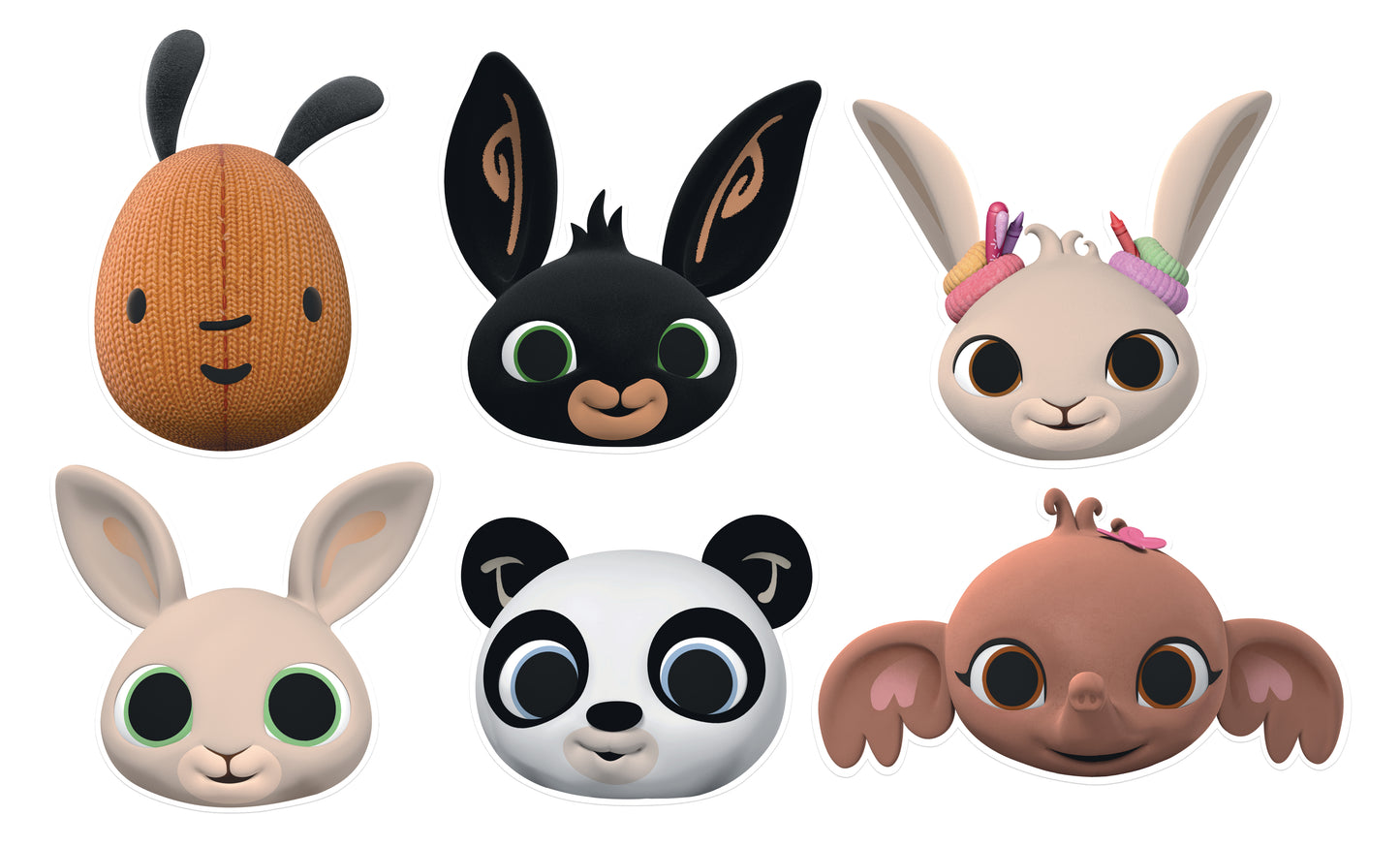 SMP451 Bing Six Pack Cardboard Face Masks Featuring Charlie, Coco, Pando Sula, Flop and Bing - mycardboardcutout