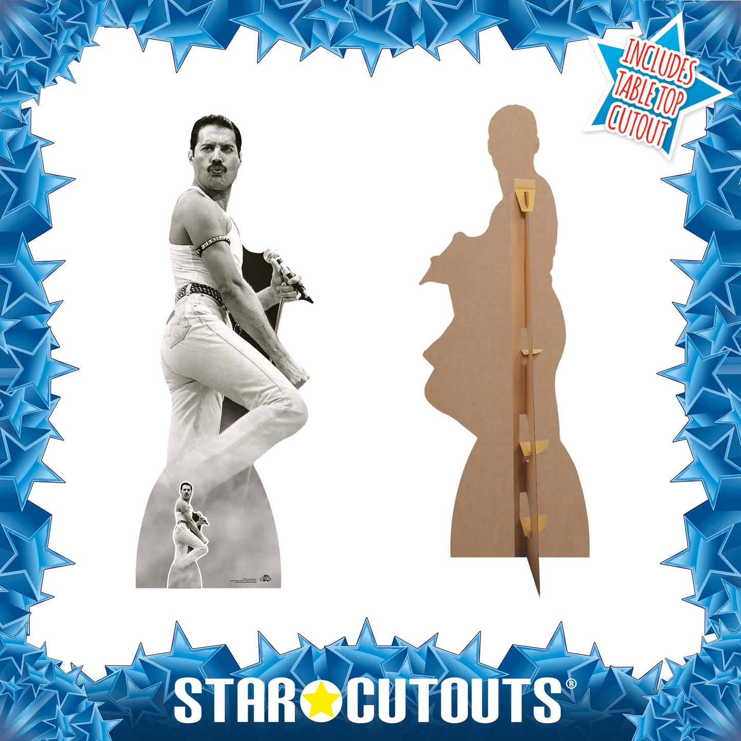 Freddie Mercury Cardboard Cutouts July 1985 Black and White Performing at Live Aid - mycardboardcutout