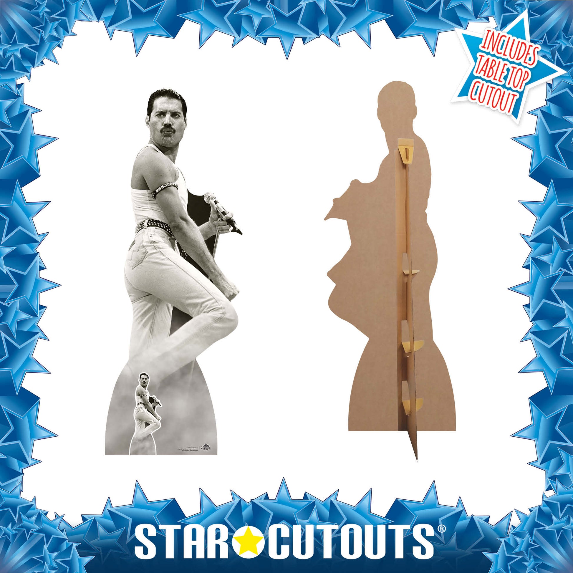Freddie Mercury Cardboard Cutouts July 1985 Black and White Performing at Live Aid - mycardboardcutout