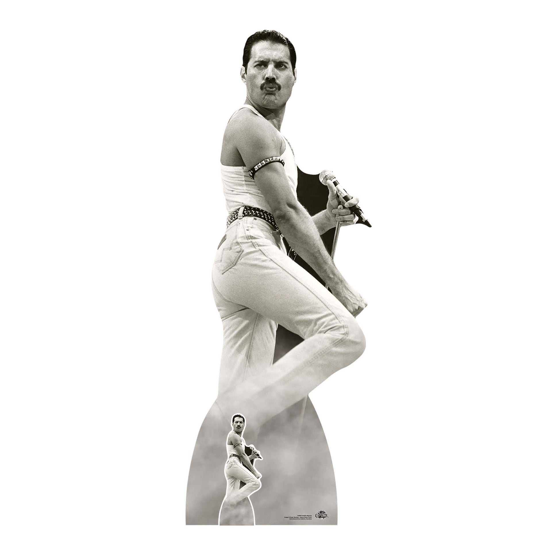 Freddie Mercury Cardboard Cutouts July 1985 Black and White Performing at Live Aid - mycardboardcutout