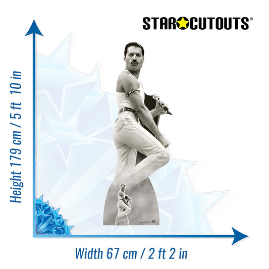 Freddie Mercury Cardboard Cutouts July 1985 Black and White Performing at Live Aid - mycardboardcutout