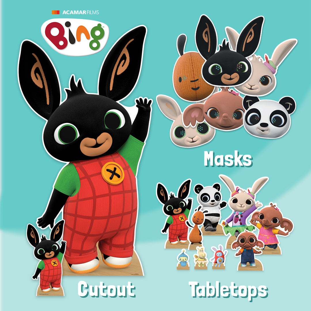 SMP451 Bing Six Pack Cardboard Face Masks Featuring Charlie, Coco, Pando Sula, Flop and Bing - mycardboardcutout