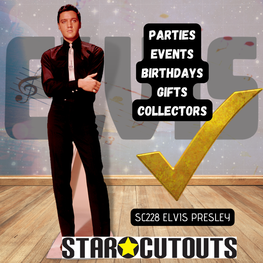 Elvis in Black Suit and White Tie Cardboard Cutout - mycardboardcutout