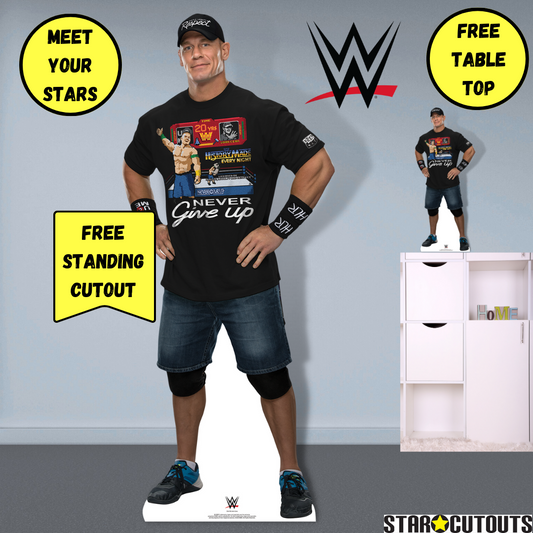 John Cena Black Outfit WWE Cardboard Cutout Lifesize With Mini Desktop Cutout