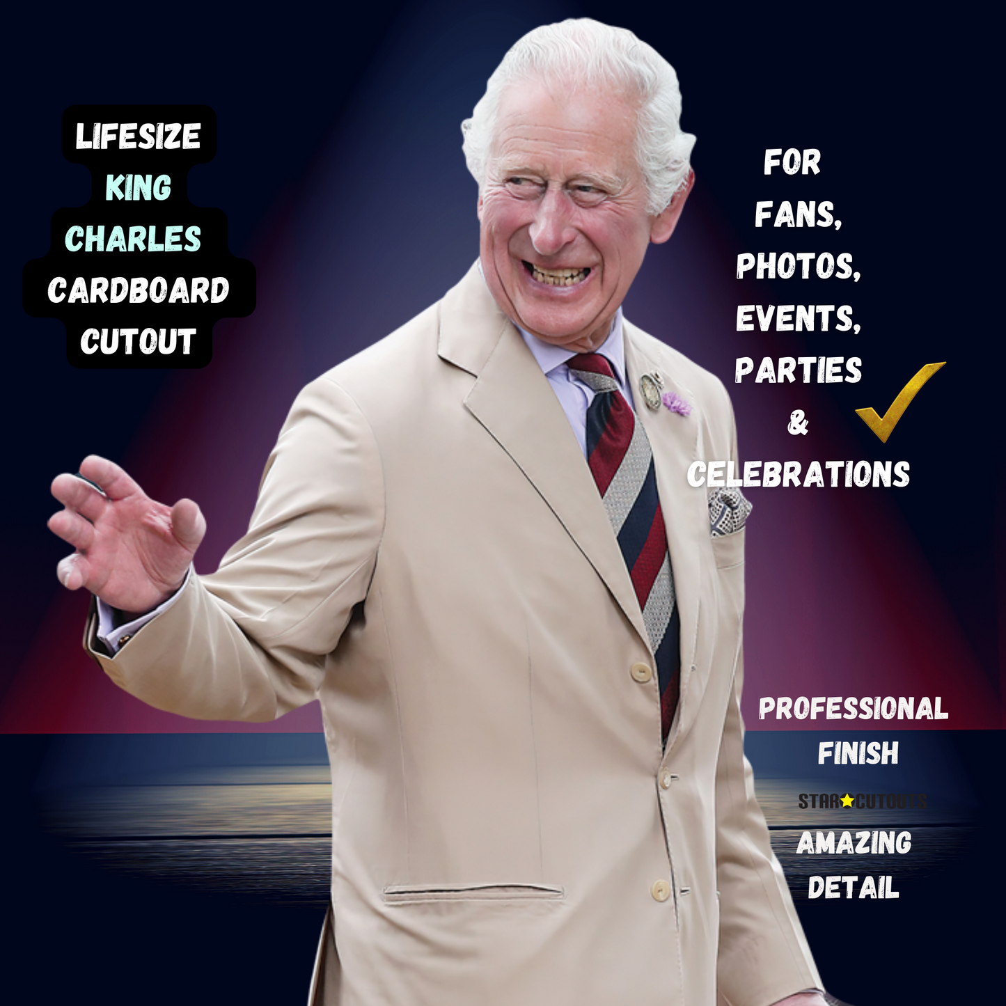 King Charles Beige Suit Cardboard Cutout - mycardboardcutout