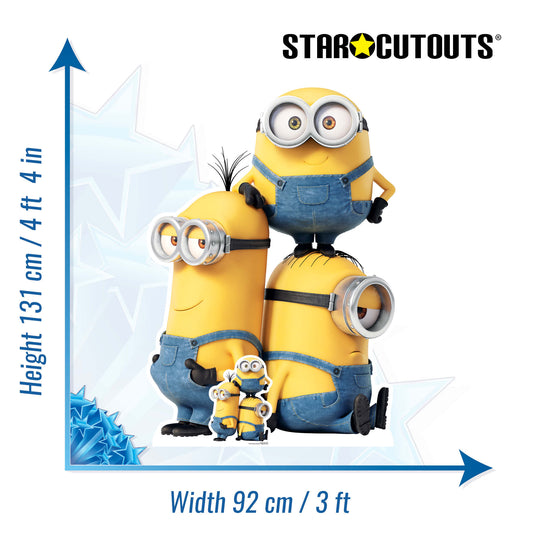 Group Minions Kevin Bob and Stuart Despicable Me and Minions Cardboard Cutout 131cm Tall - mycardboardcutout