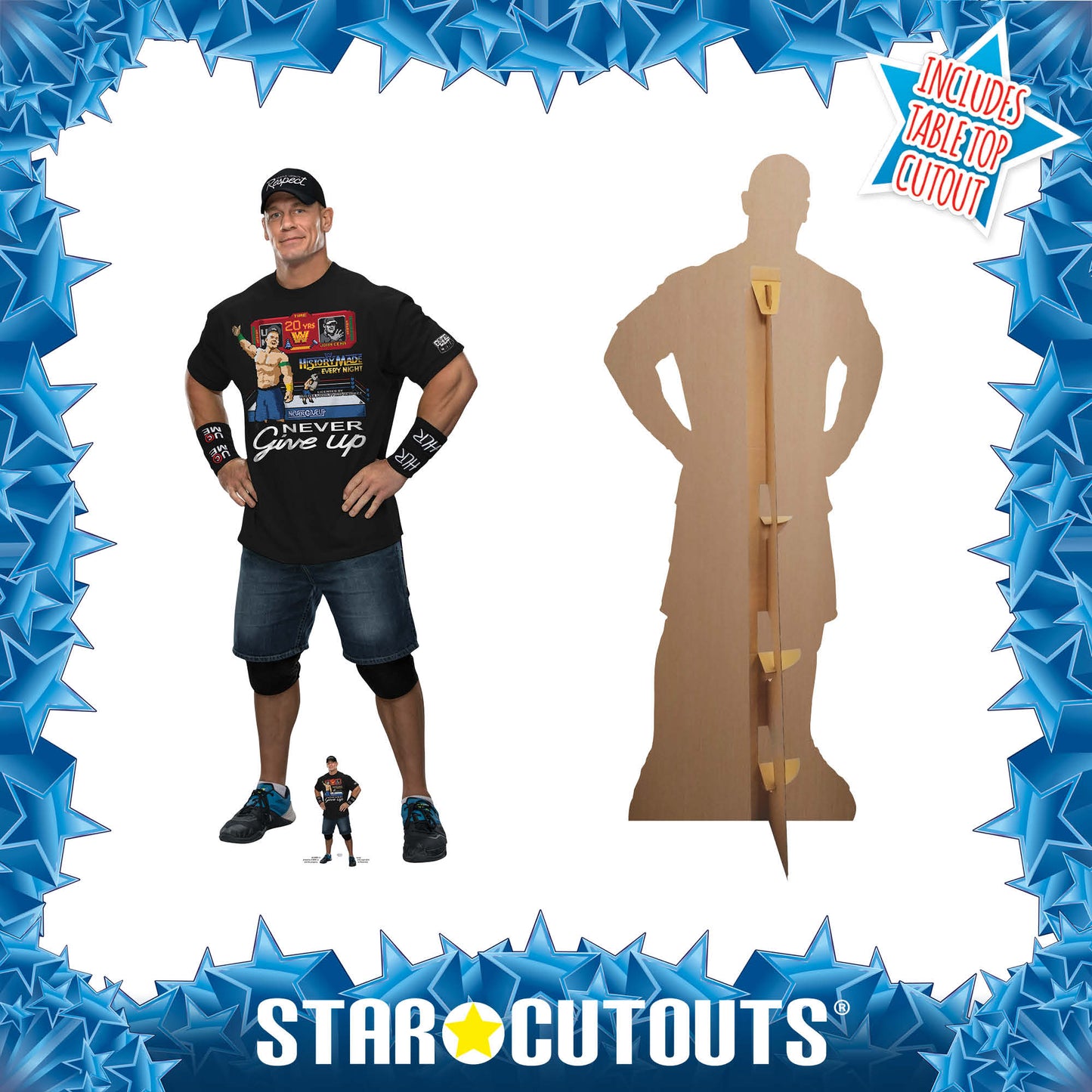 John Cena Black Outfit WWE Cardboard Cutout Lifesize With Mini Desktop Cutout - mycardboardcutout