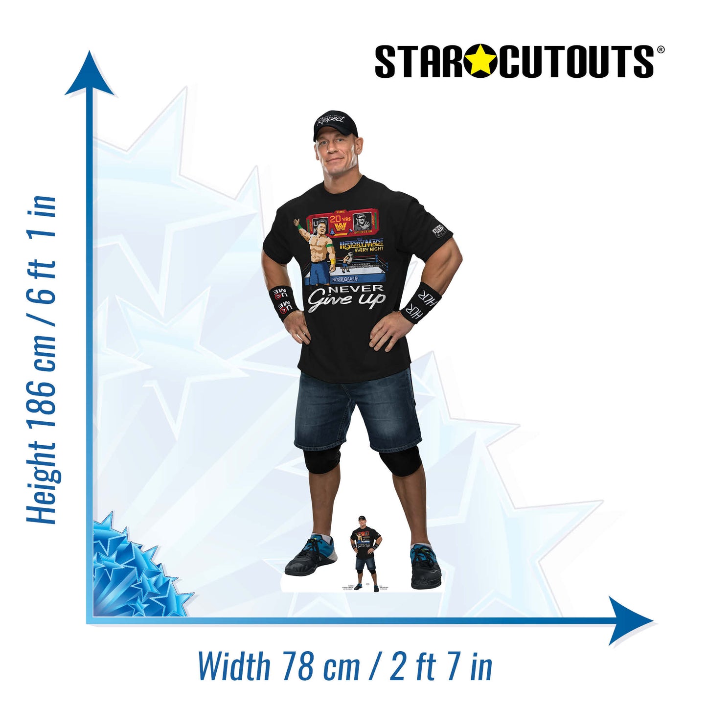 Official John Cena Black Outfit WWE Cardboard Cutout Lifesize With Mini Desktop Cutout