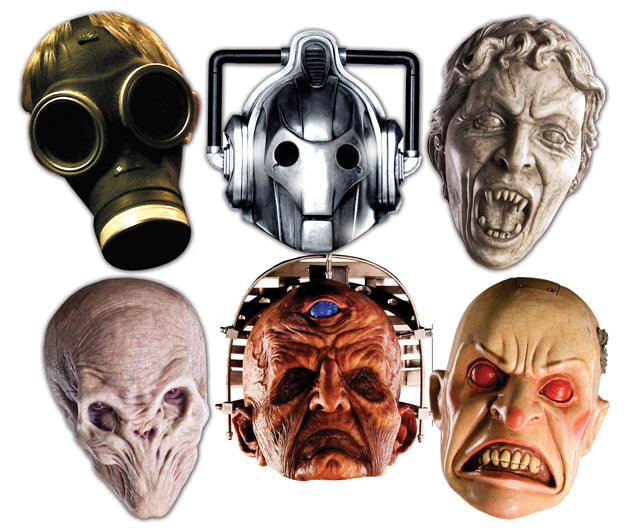 Doctor Who - Monster Masks, Party 6 Pack (Cyberman, Smiler, Davros, Weeping Angel, Empty Child & Silent) - mycardboardcutout