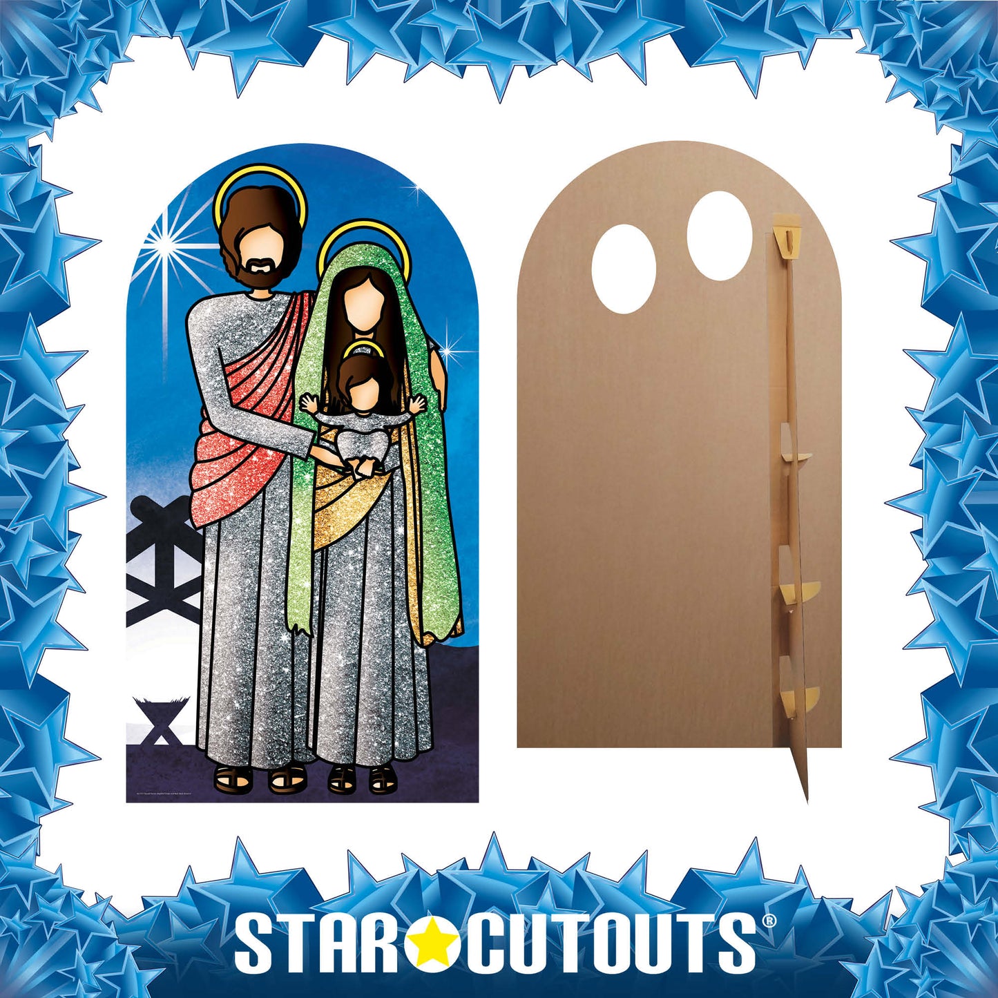 Nativity Family with Star Stand In Chrismas Theme Green and Red Cardboard Cutout - mycardboardcutout