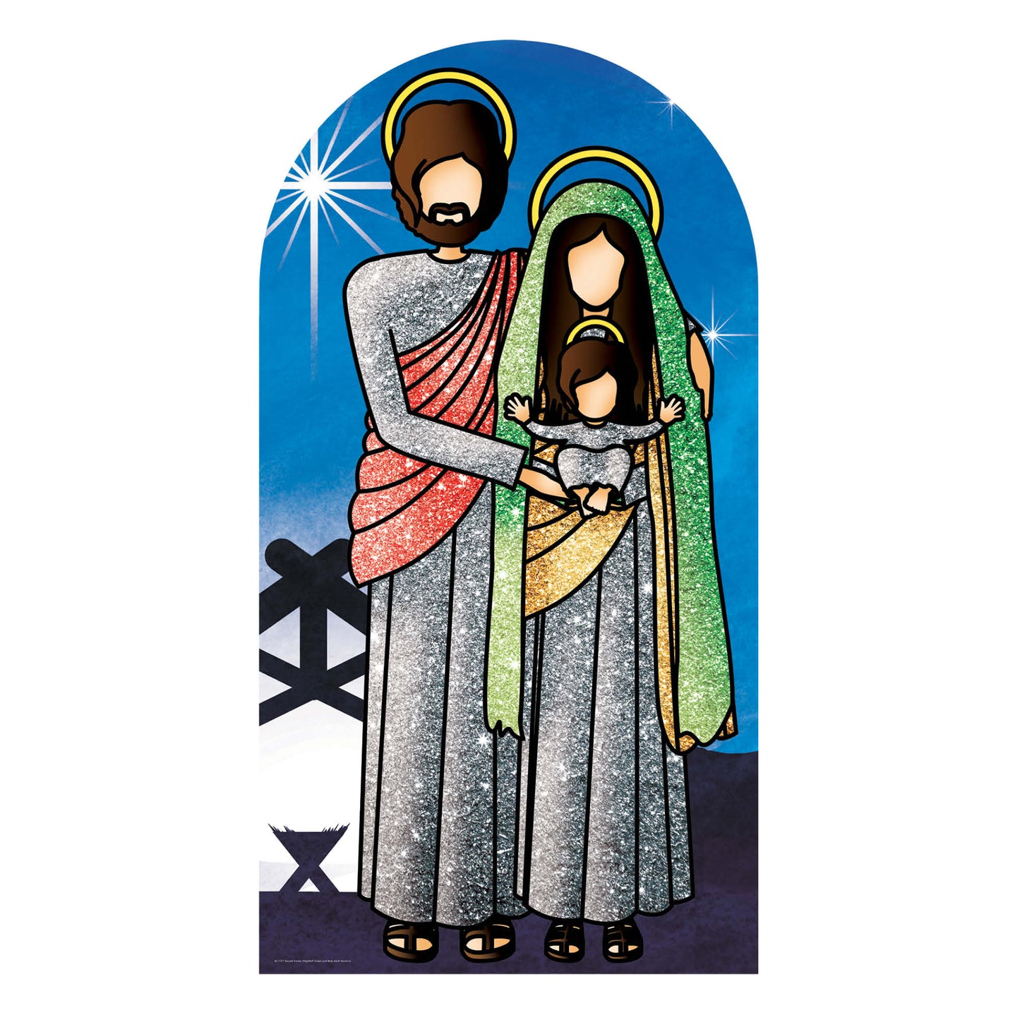 Nativity Family with Star Stand In Chrismas Theme Green and Red Cardboard Cutout - mycardboardcutout