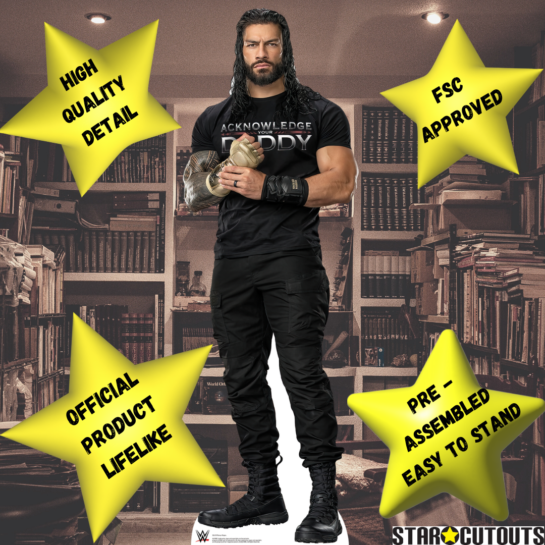 Roman Reigns Black Outfit WWE Cardboard Cutout Lifesize With Mini Desktop Cutout - mycardboardcutout