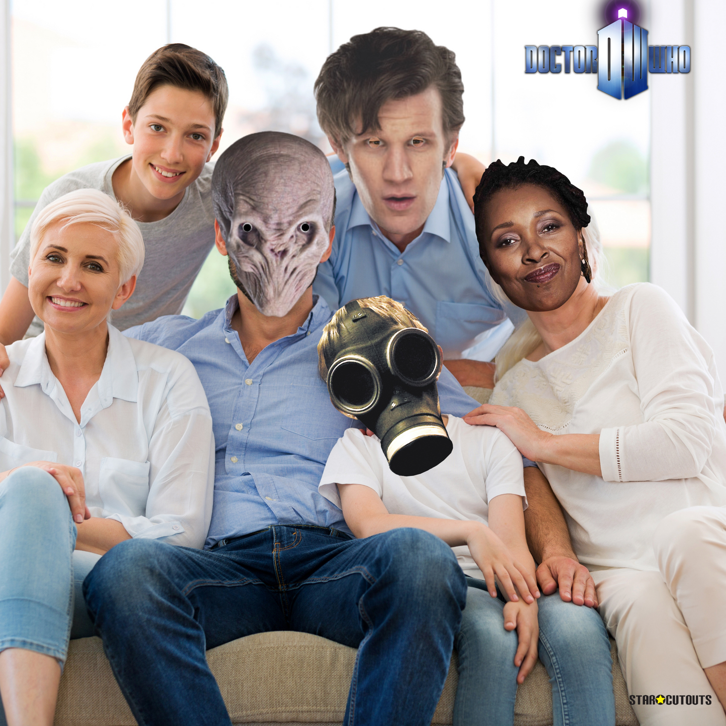 Doctor Who - Monster Masks, Party 6 Pack (Cyberman, Smiler, Davros, Weeping Angel, Empty Child & Silent) - mycardboardcutout
