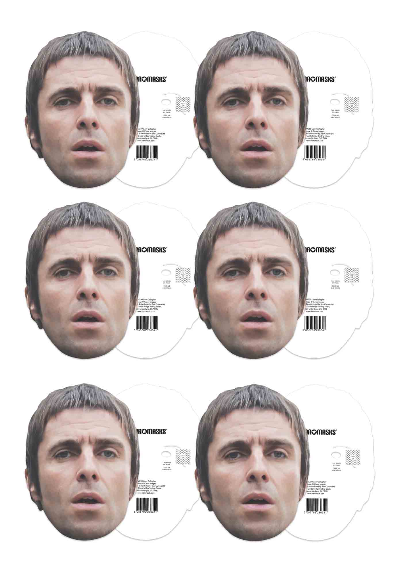 CMP004 Liam Gallagher Masks  Six Pack Cardboard Face Masks With Tabs and Elastic