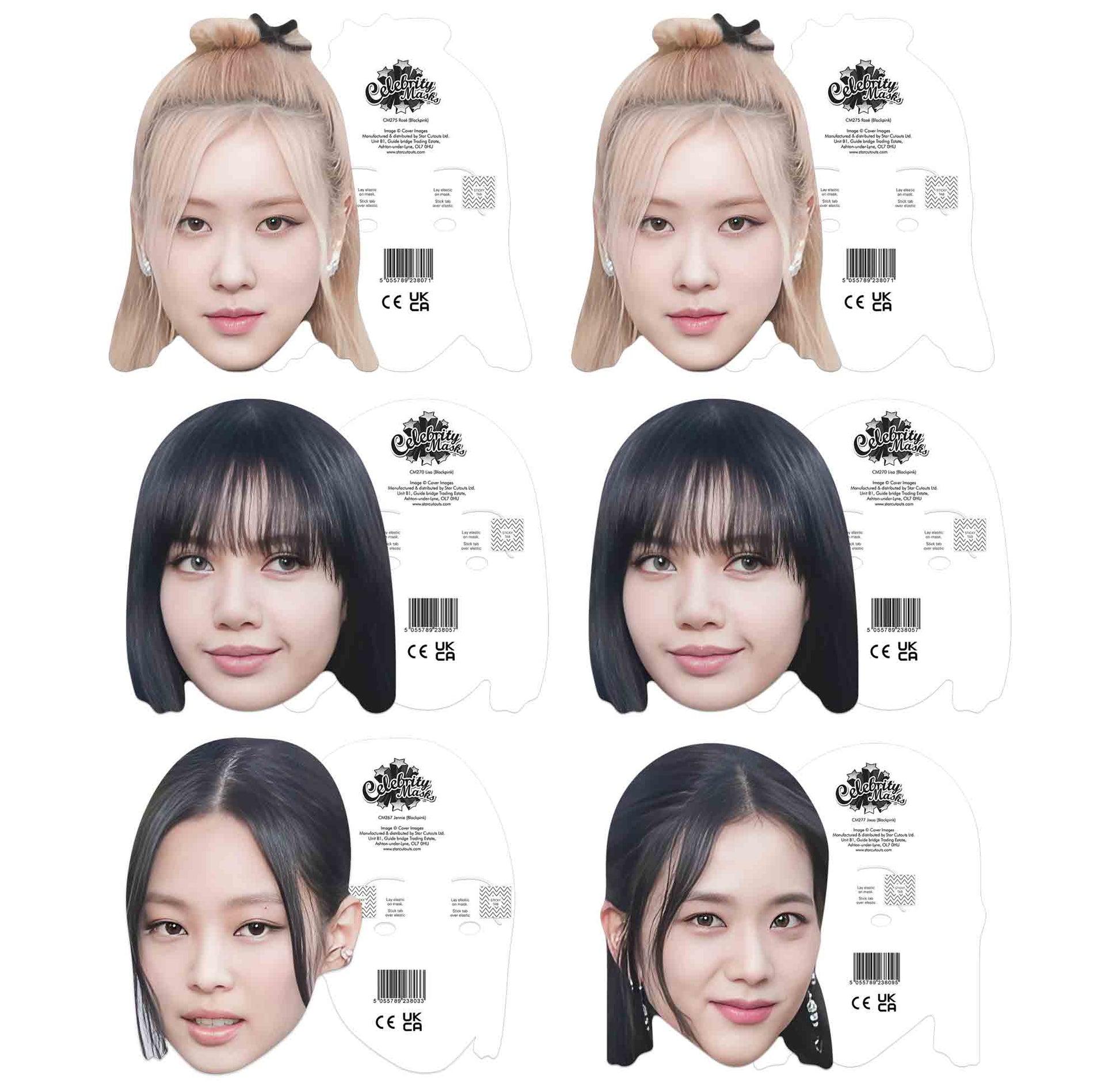 CMP13 Black Pink  Six Cardboard Face Masks - 2 x Rose 2 x Lisa 1 x  Jennie  1 x Jisoo 