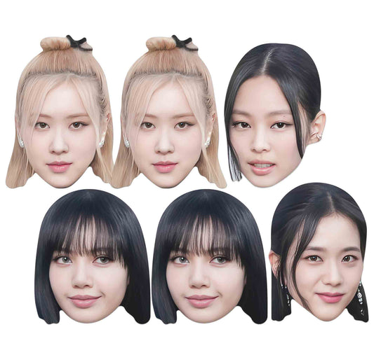 CMP13 Black Pink  Six Cardboard Face Masks - 2 x Rose 2 x Lisa 1 x  Jennie  1 x Jisoo