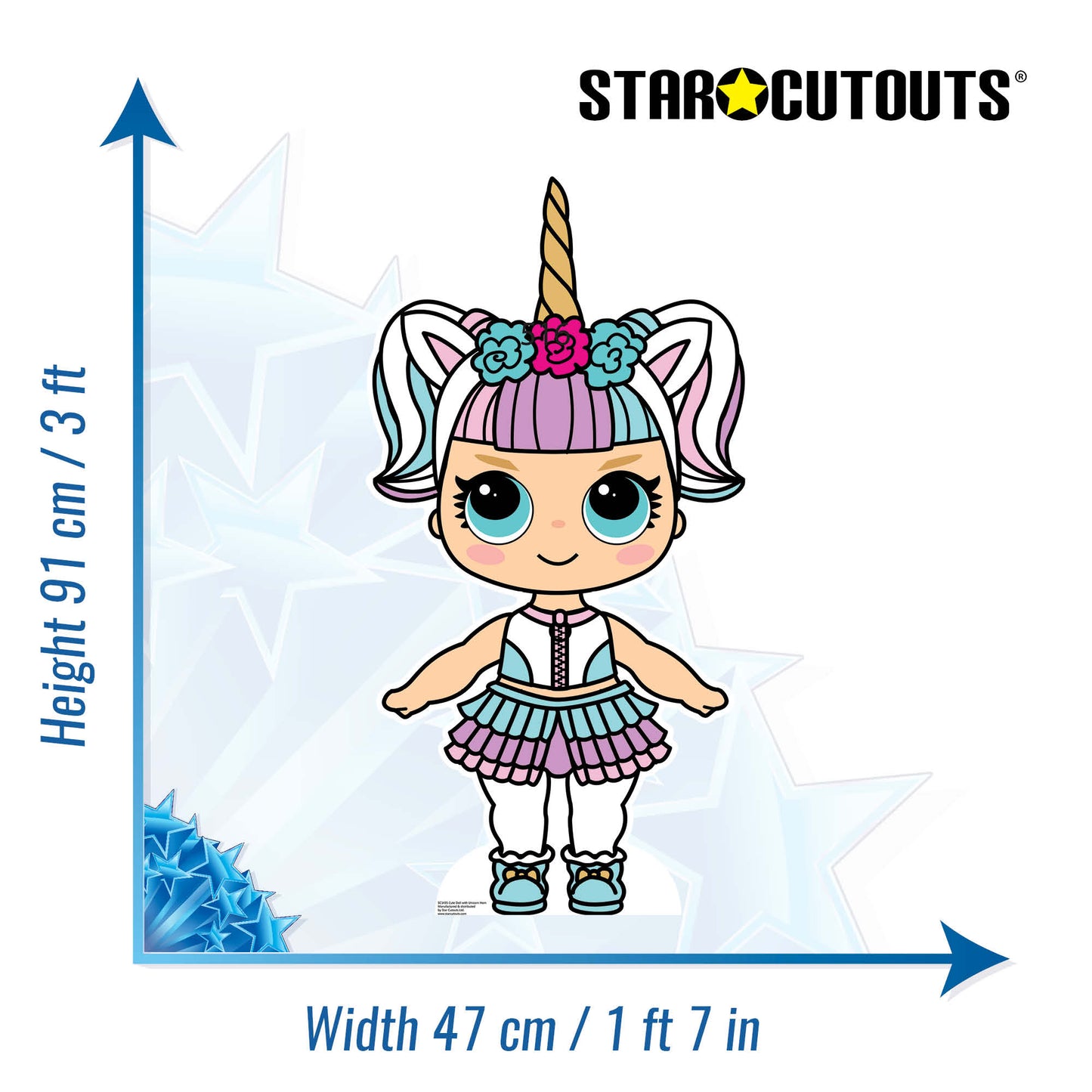 SC1436 Cute Doll with Large Eyes and Unicorn Horn Cardboard Cut Out Height 91cm