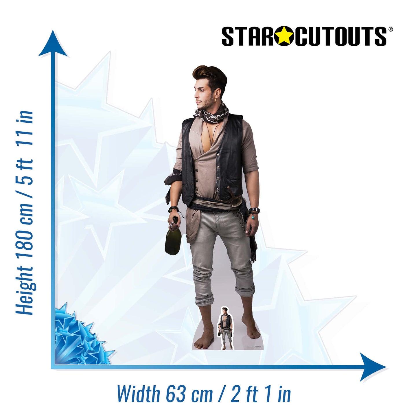 SC2042 Male Pirate with Bottle of Rum Cardboard Cut Out Height 180cm