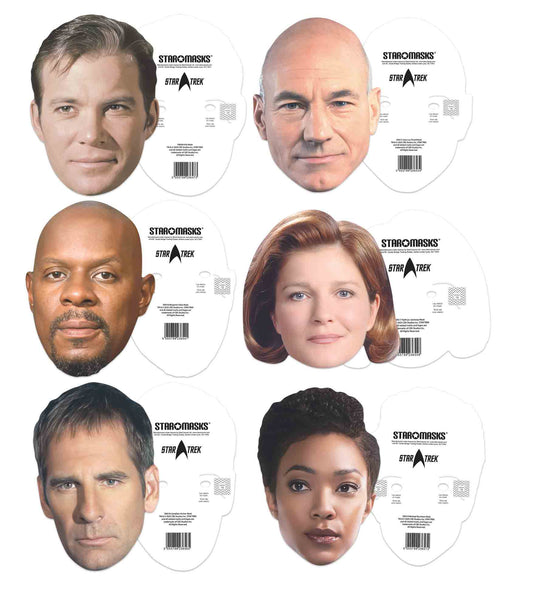 SMP470 Star Trek Space Ship Captains Six Pack Masks - Includes Kirk, Janeway, Archer, Sisko, Picard & Michael Burnham  