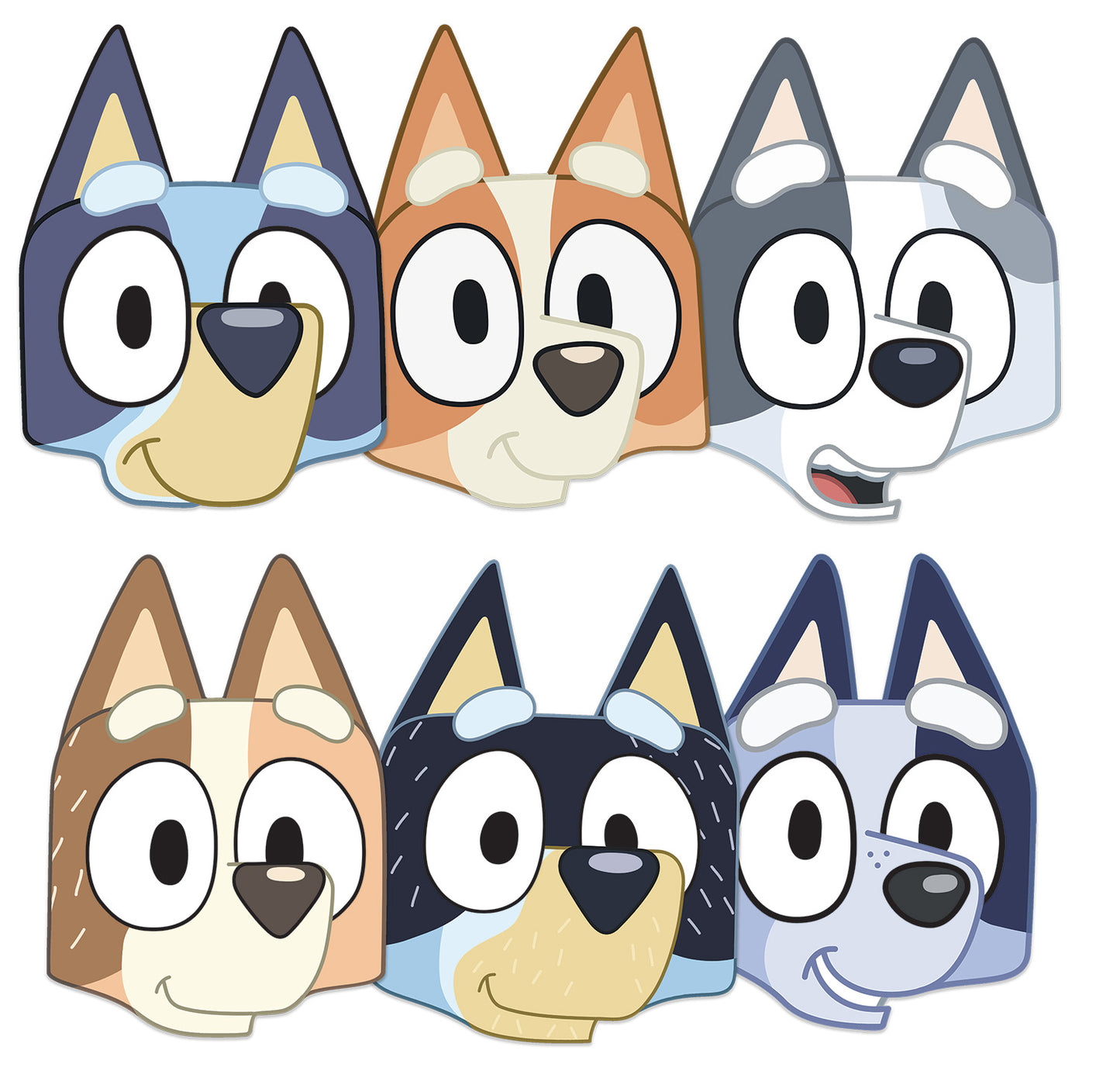 SMP502 Six Pack Masks Bluey Family - Bluey, Chilli, Bandit, Muffin, Bingo and Socks