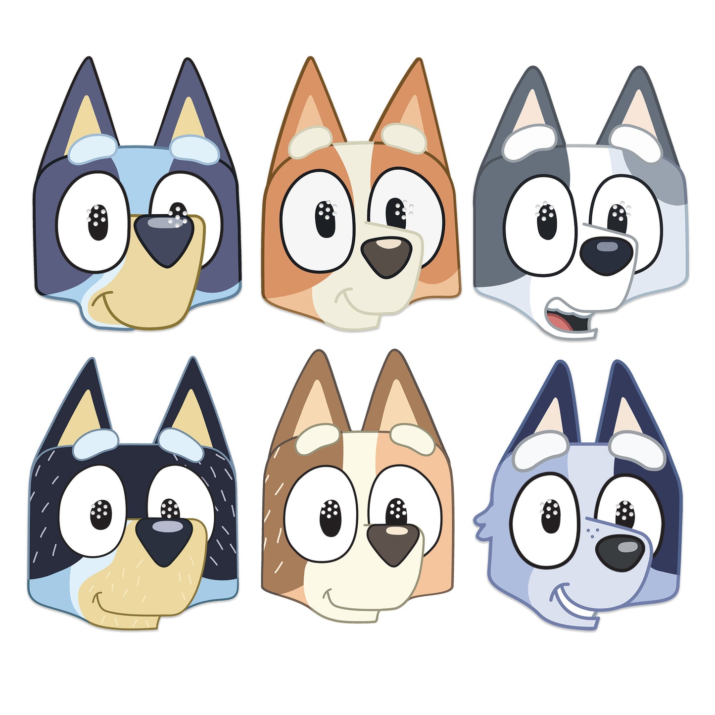 SMP502 Six Pack Masks Bluey Family - Bluey, Chilli, Bandit, Muffin, Bingo and Socks