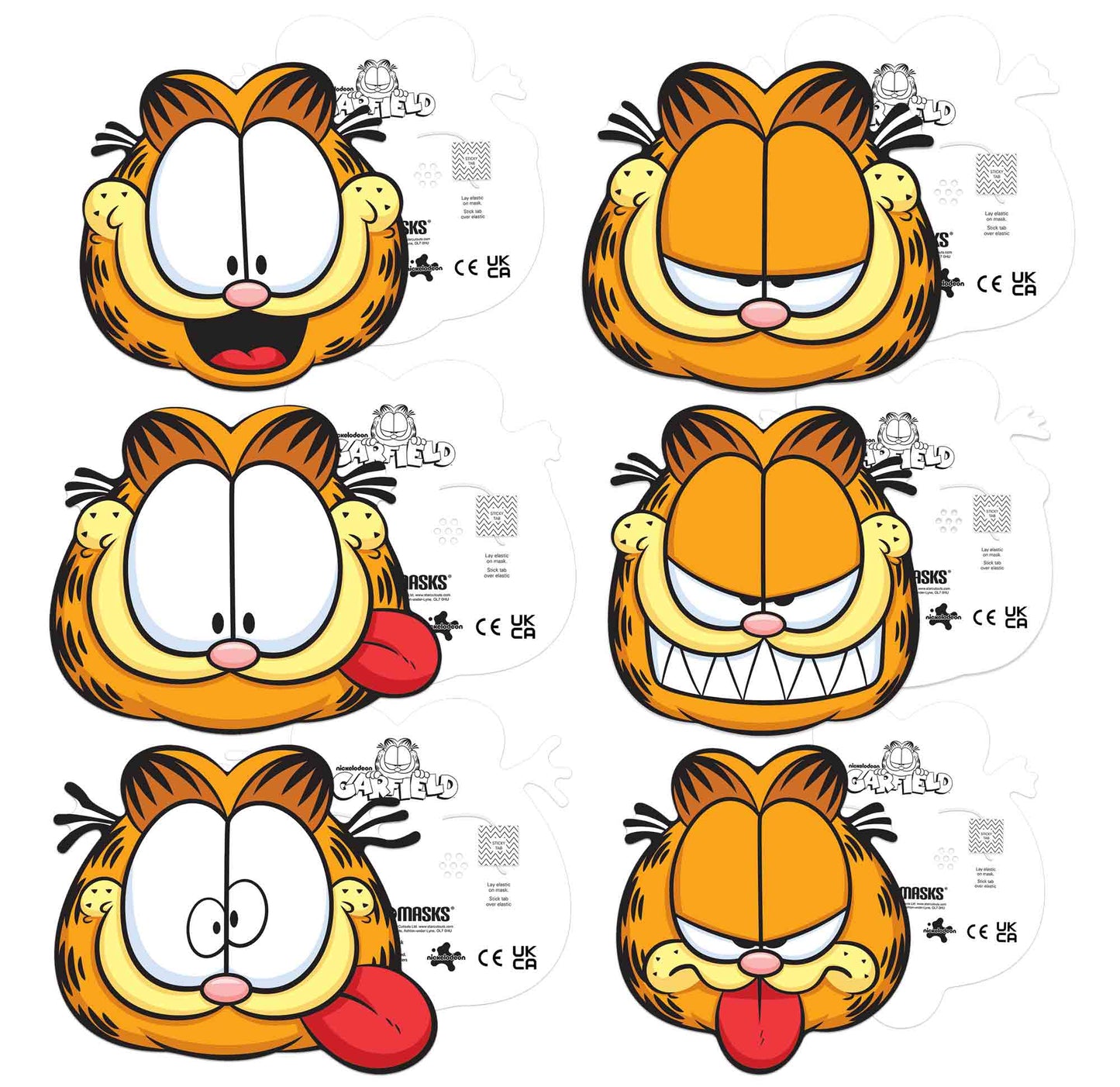Garfield the Cat Six Pack Emotions Masks - Including Iconic Happy, Confused, Angry, Bored, Intimidating & Curious Poses