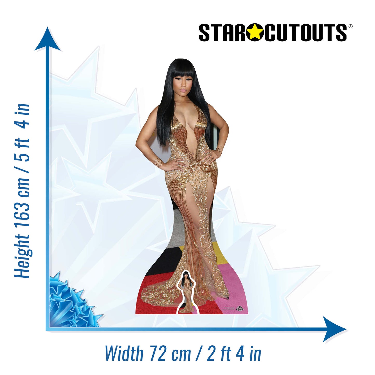 CS679 Nicki Minaj (Gold Dress) Height 163cm Lifesize Cardboard Cut Out With Mini - mycardboardcutout