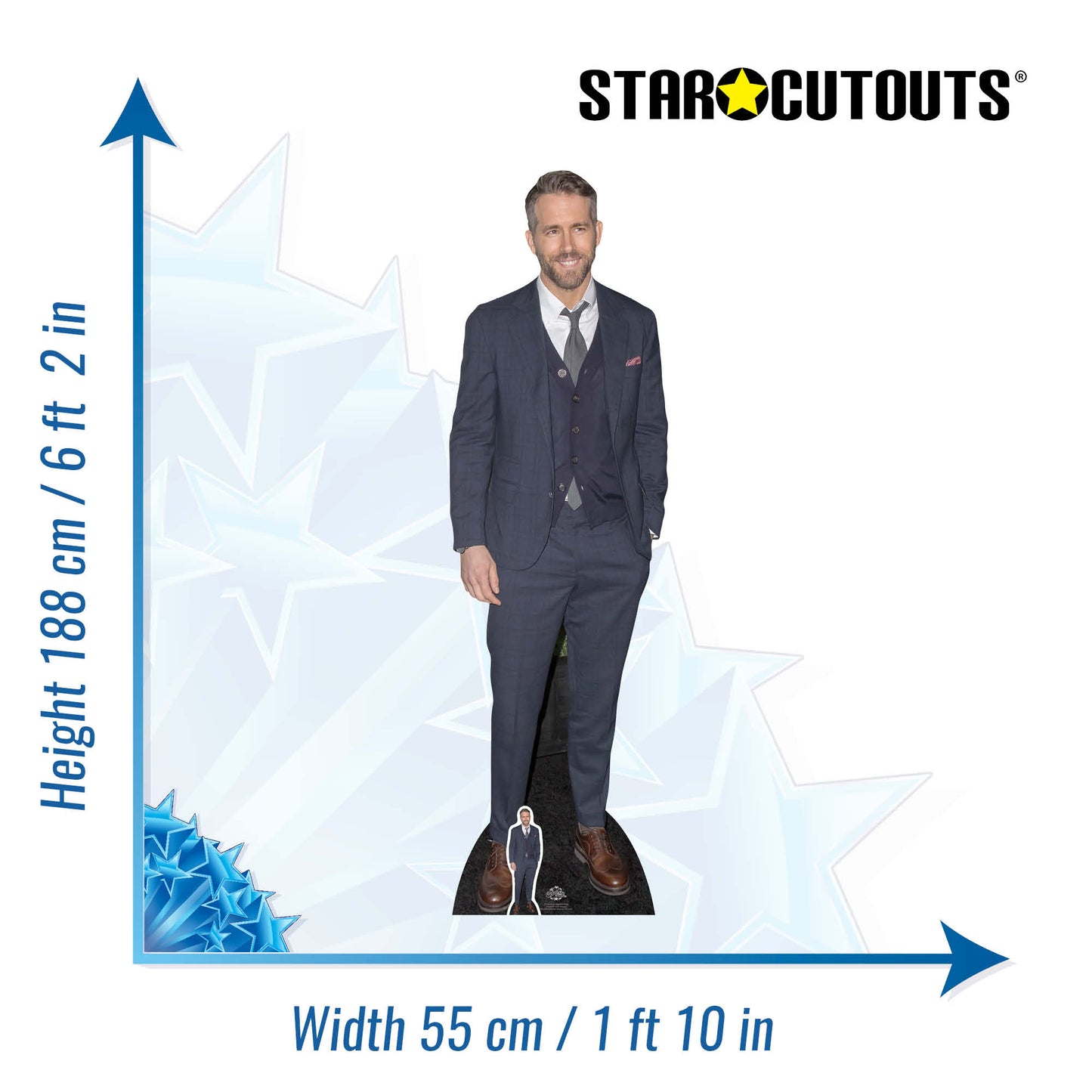  STAR CUTOUTS CS704 Celebrity Standee Ryan Reynolds Lifesize  Cardboard Cutout Smart Casual Suit Cut Out 188cm Tall, 188 x 55 x 188 cm,  Multi-Colour : Home & Kitchen
