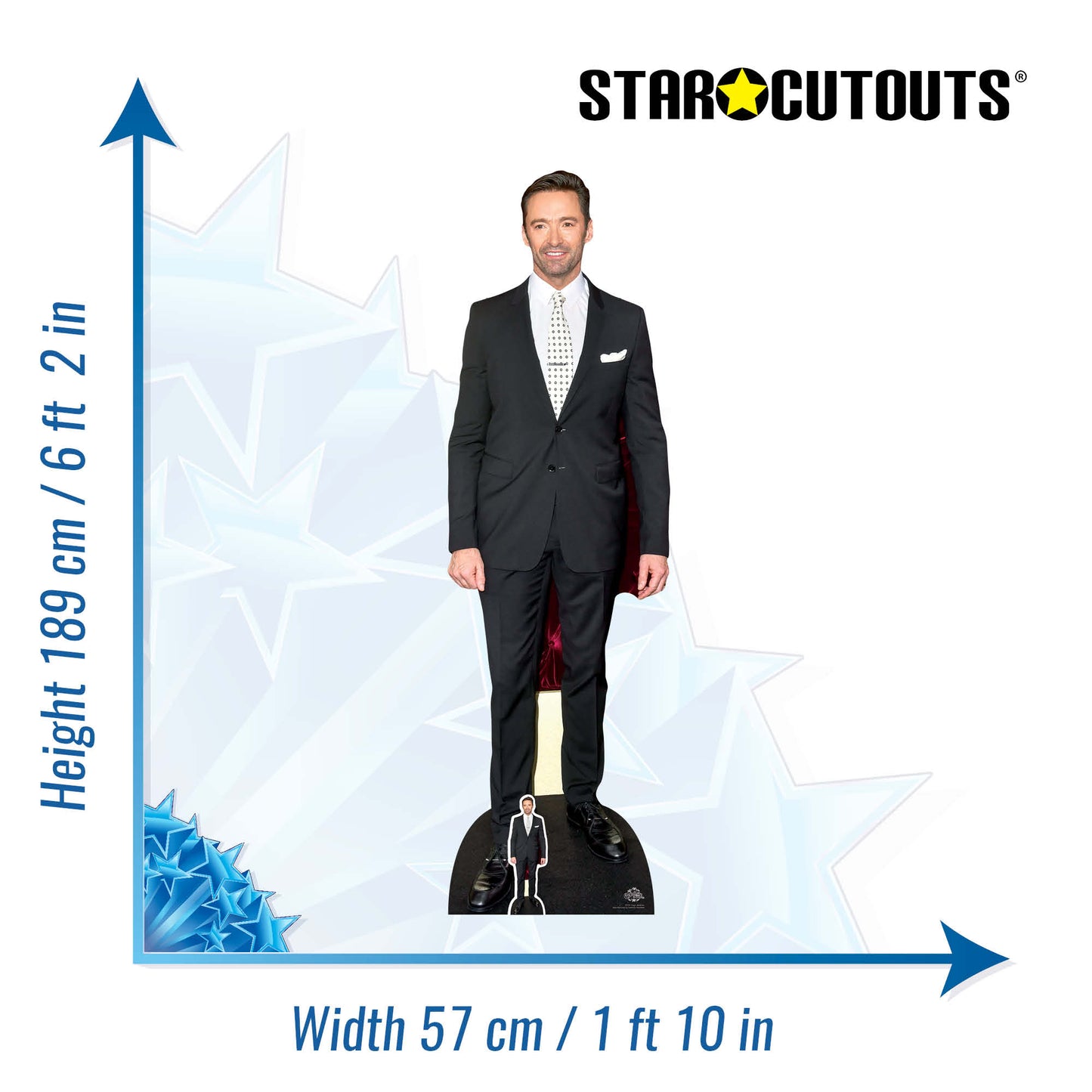 CS781 Hugh Jackman Polka Dot Tie Height 189cm Lifesize Cardboard Cut Out With Mini - mycardboardcutout