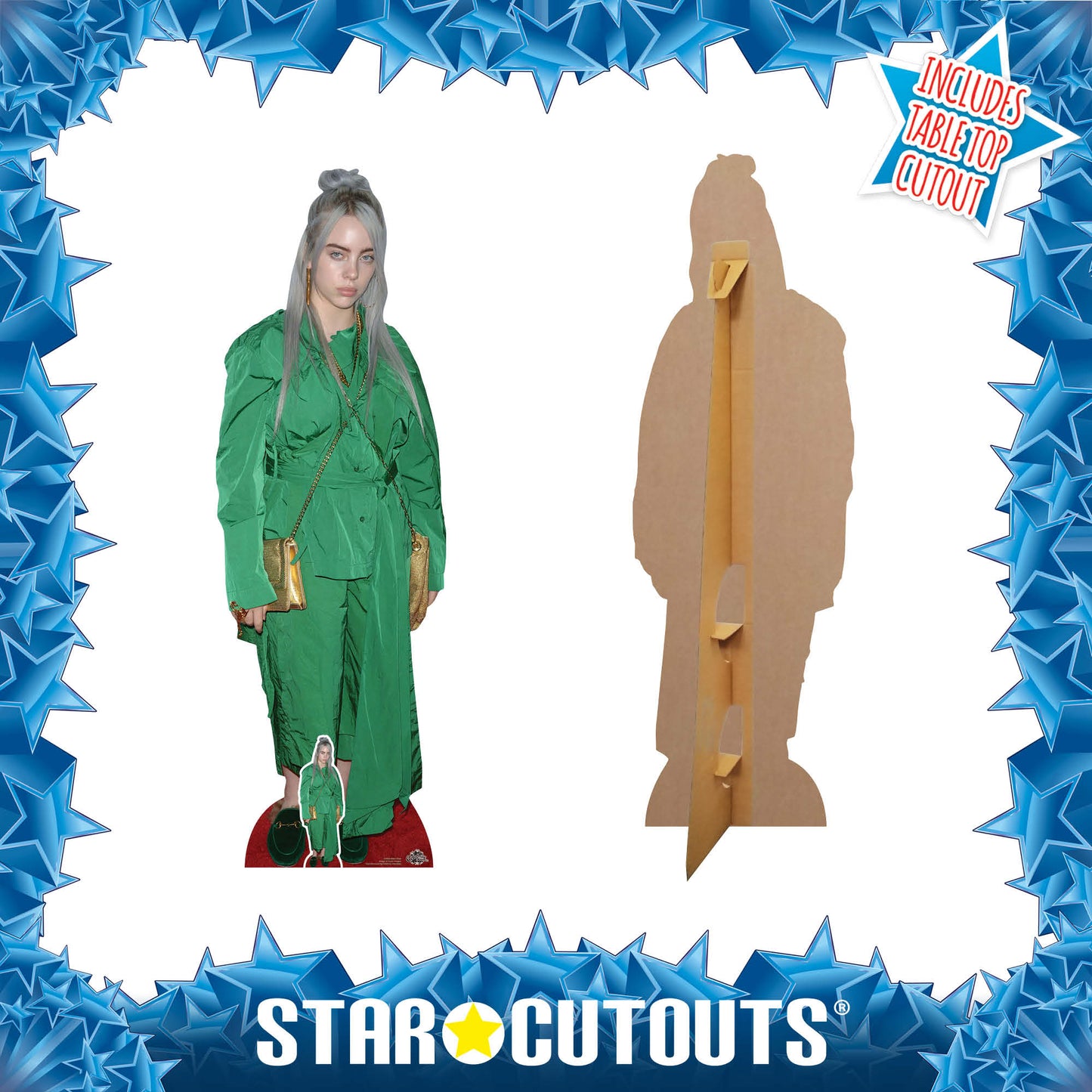 CS804 Billie Eilish Green Suit Gold Bag Height 161cm Lifesize Cardboard Cut Out With Mini - mycardboardcutout