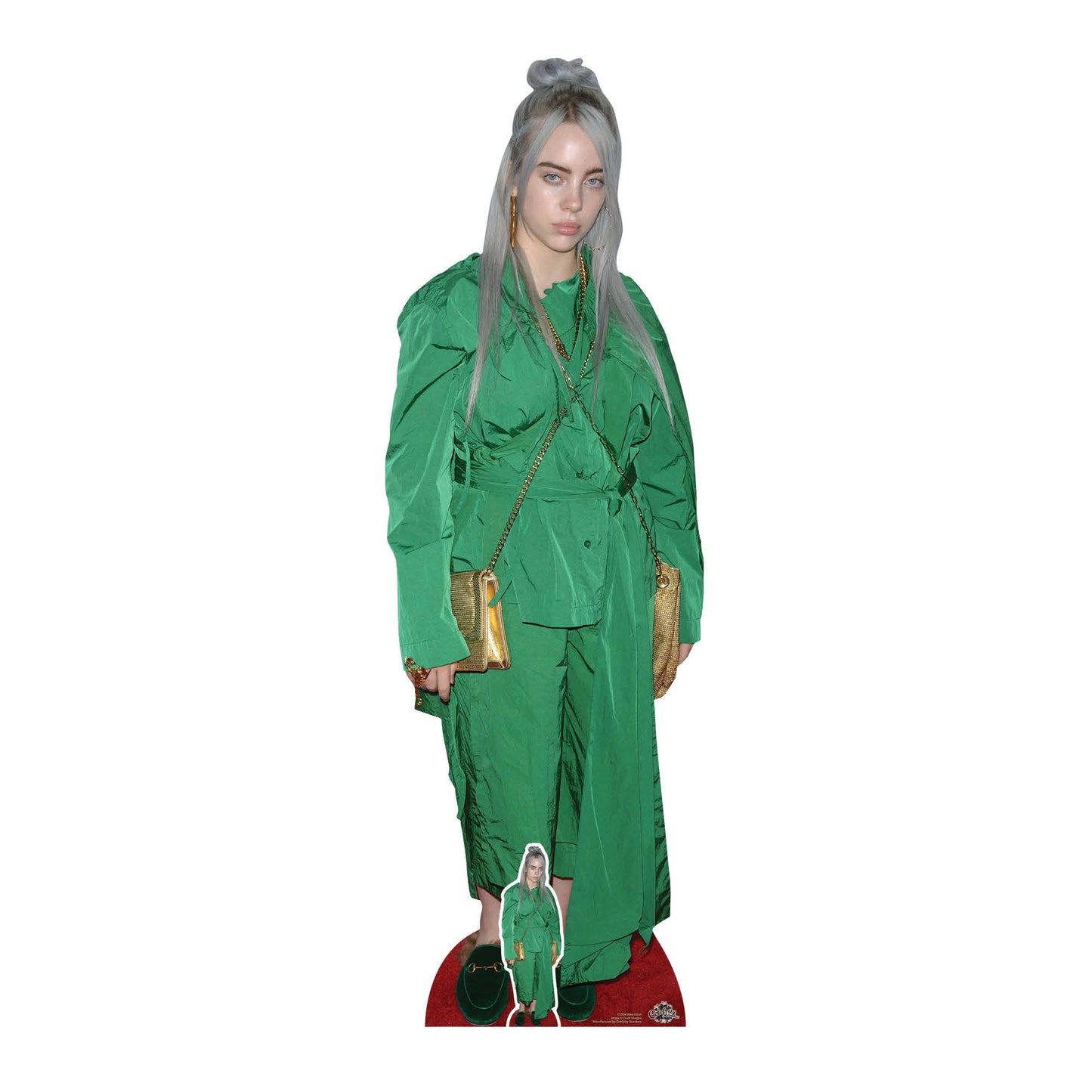 CS804 Billie Eilish Green Suit Gold Bag Height 161cm Lifesize Cardboard Cut Out With Mini - mycardboardcutout