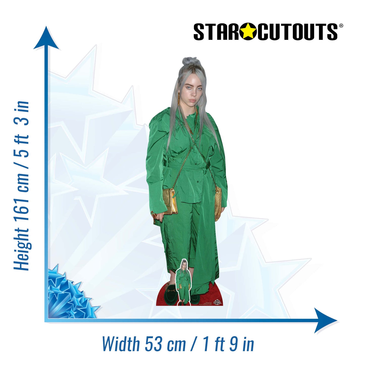 CS804 Billie Eilish Green Suit Gold Bag Height 161cm Lifesize Cardboard Cut Out With Mini - mycardboardcutout