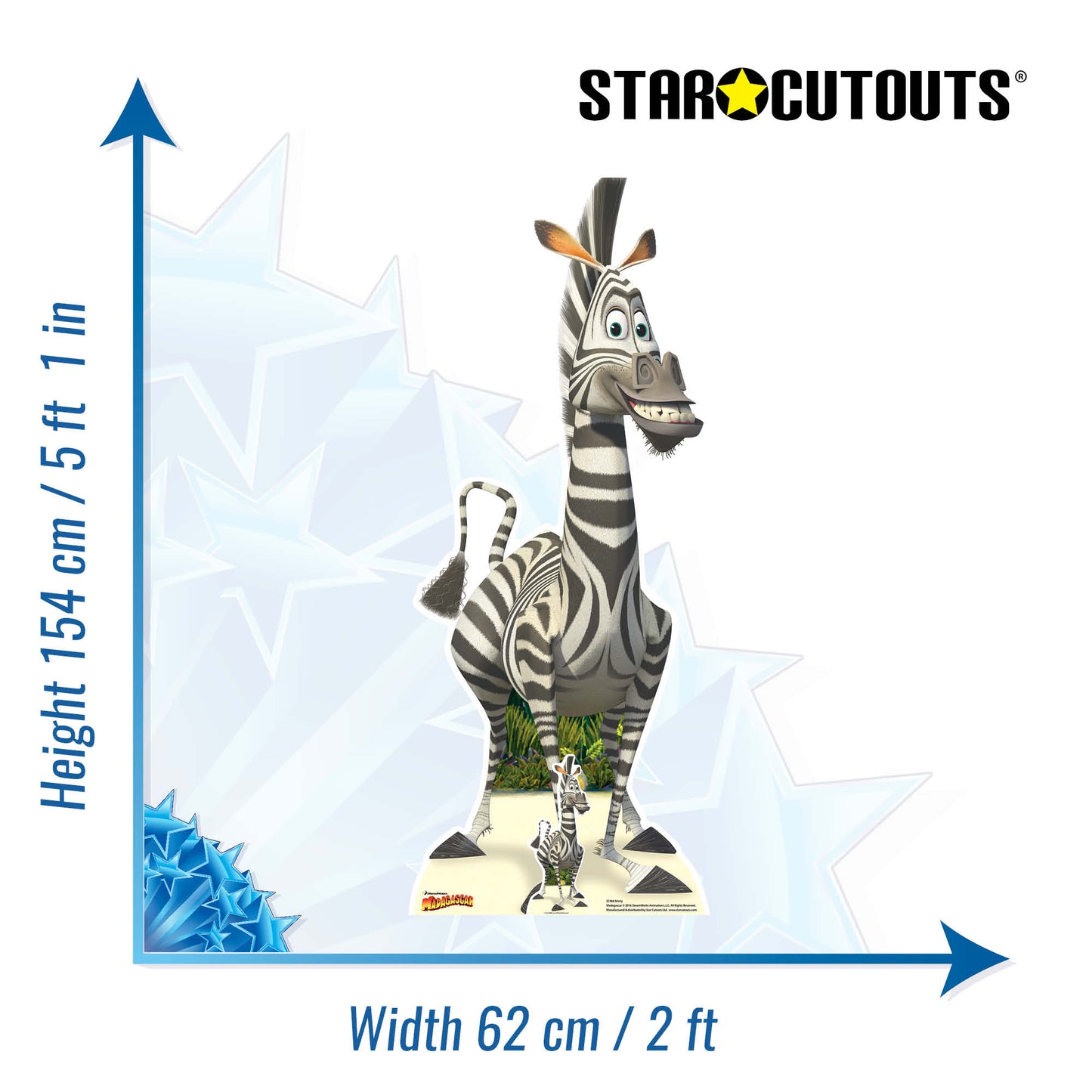 SC968 Marty (Madagascar) Cartoon Animated Zebra Cardboard Cut Out Height 154cm