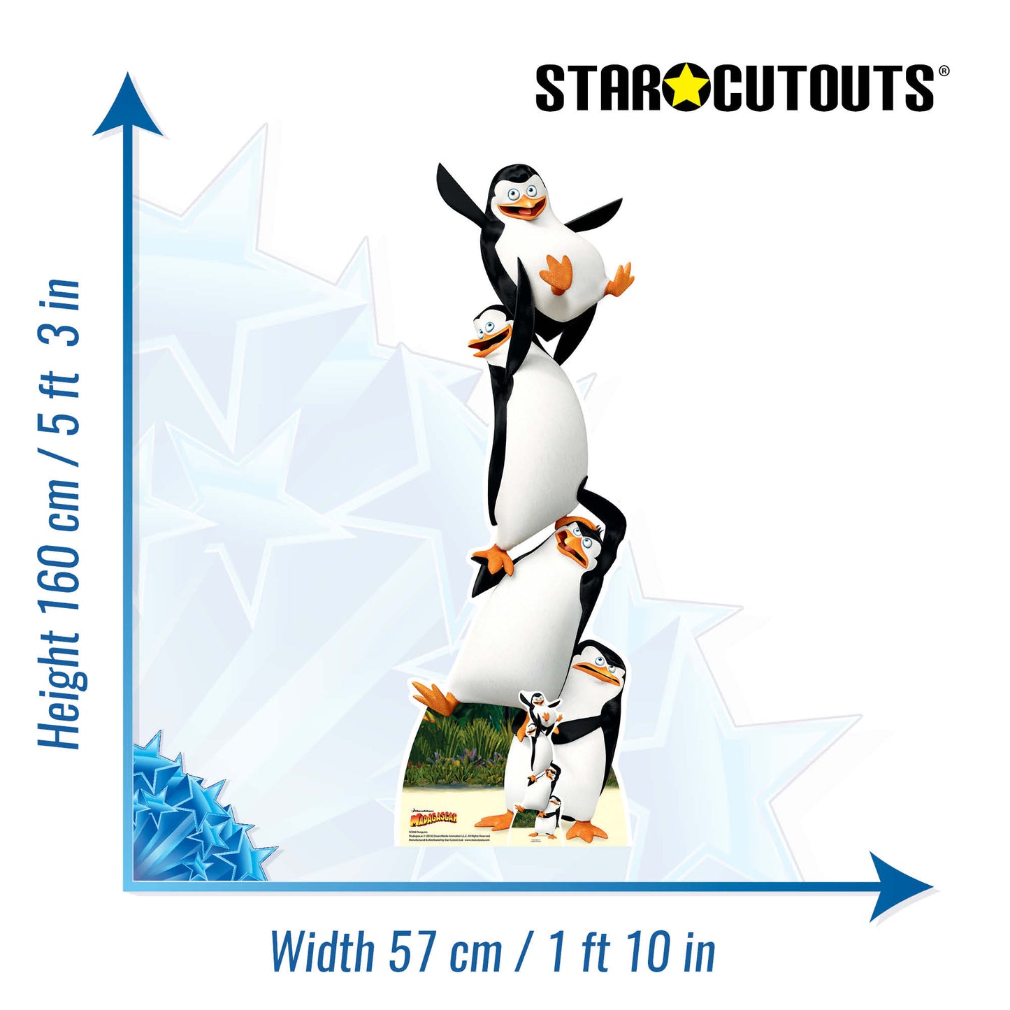 SC969 Madagascar Penguins Topsy Turvy Cardboard Cut Out Height 160cm