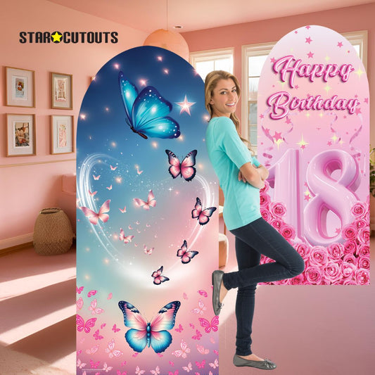 SC4613 Pink and Blue Butterfly Backdrop Sailboard Cardboard Cut Out Height 185cm