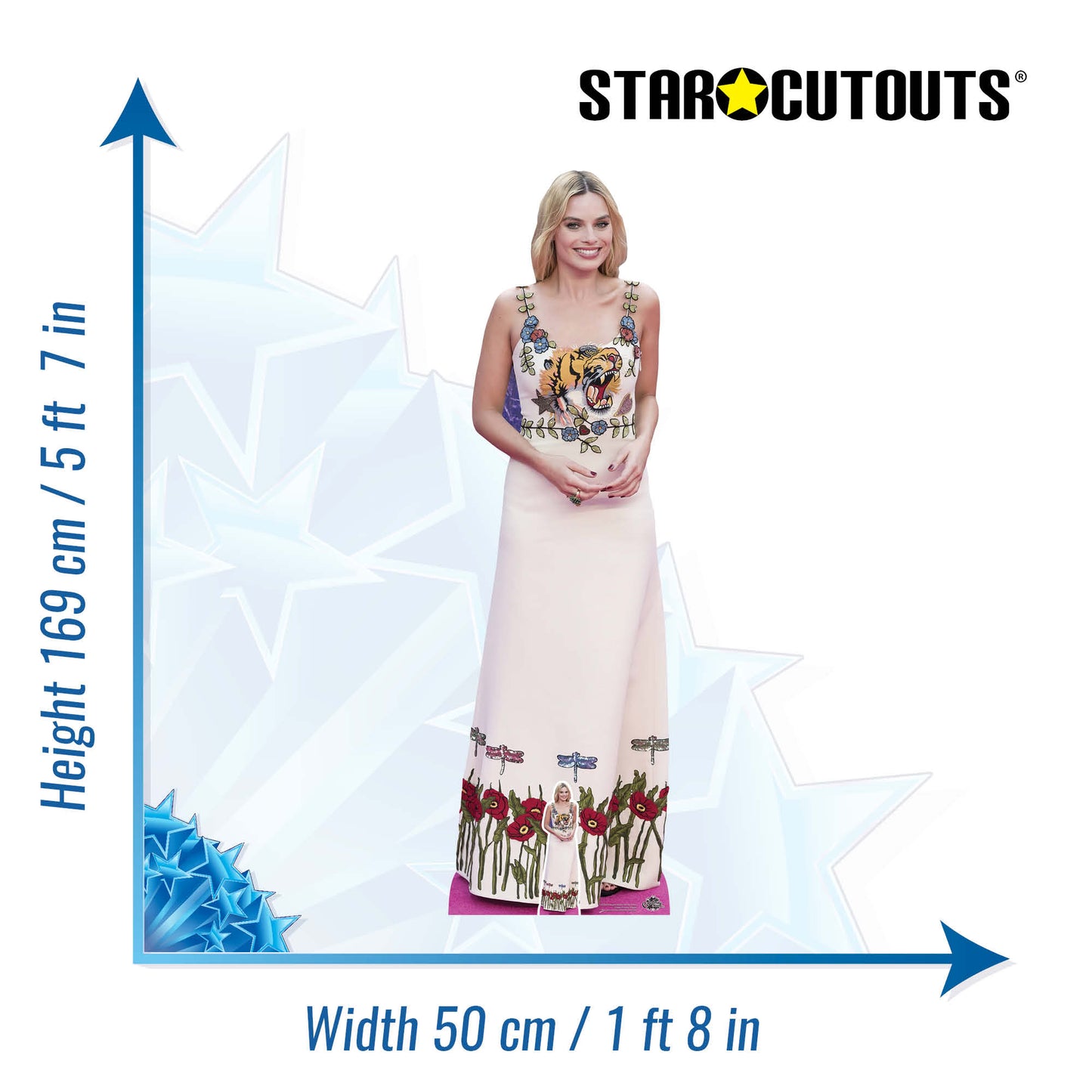 CS1083 Margot Robbie White Dress Height 169cm Lifesize Cardboard Cut Out With Mini