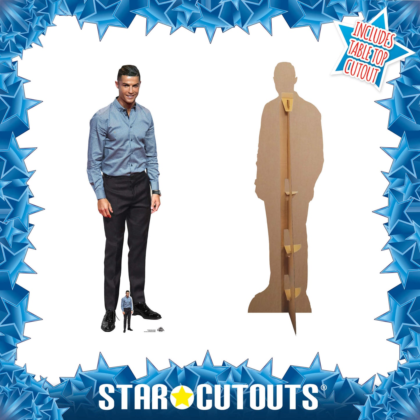 CS1138 Cristiano Ronaldo Blue Shirt Height 188cm Lifesize Cardboard Cut Out With Mini - mycardboardcutout