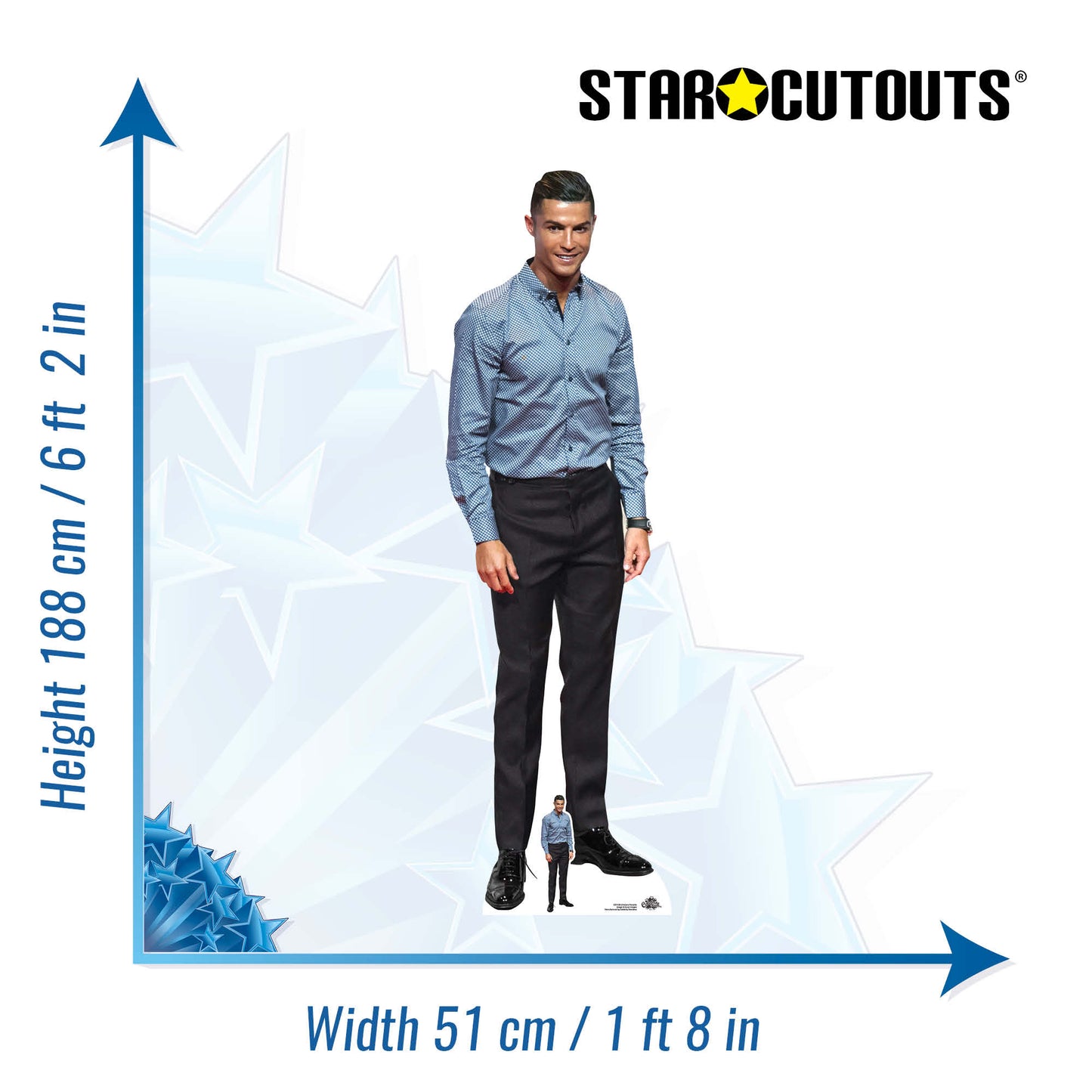 CS1138 Cristiano Ronaldo Blue Shirt Height 188cm Lifesize Cardboard Cut Out With Mini - mycardboardcutout