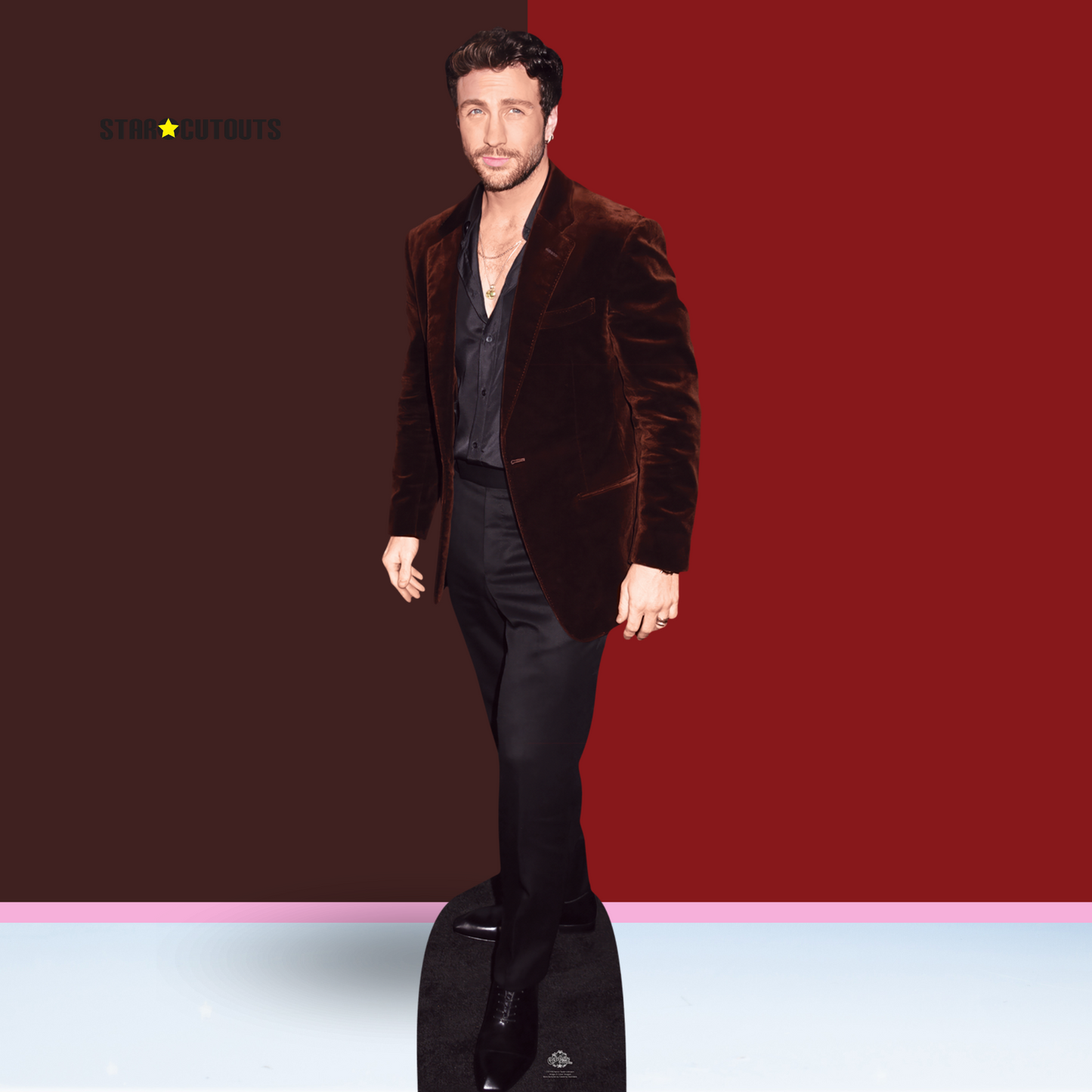 CS1154 Aaron Taylor-Johnson Brown Jacket Height 181cm Lifesize Cardboard Cut Out With Mini
