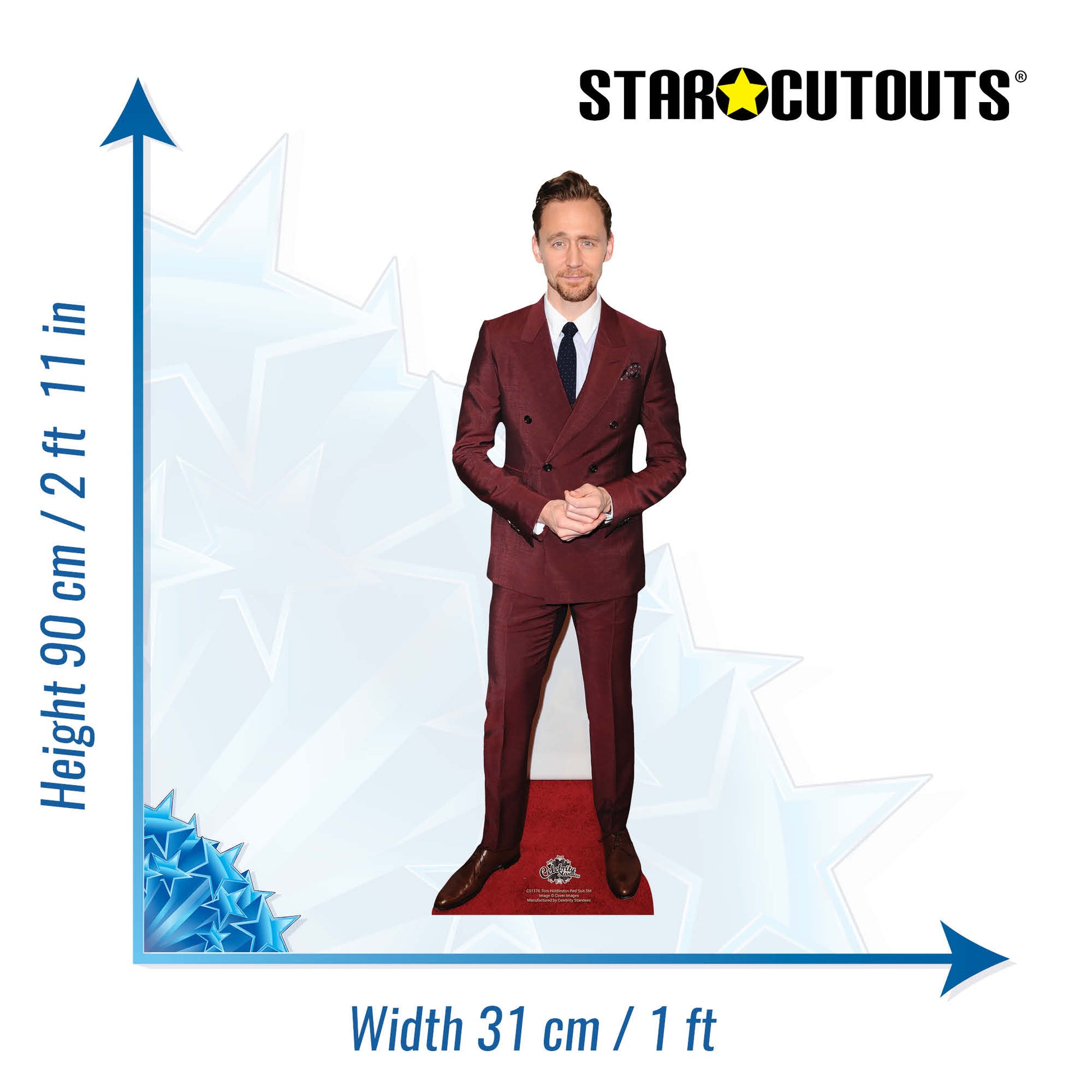 CS1176 Tom Hiddleston Red Suit Star Mini Height 90cm Cardboard Cutout - mycardboardcutout